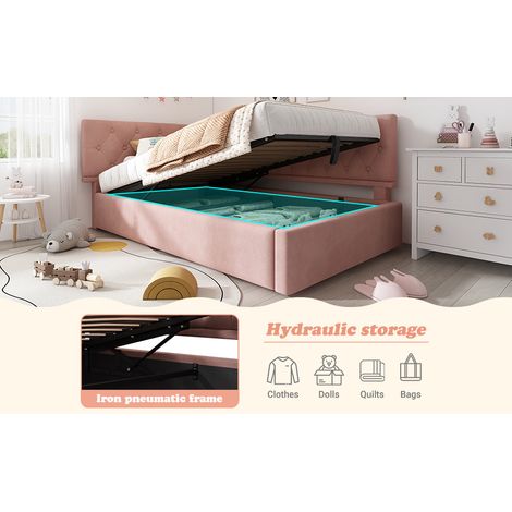 Día cama juvenil 90x190 cm con cama de día rosa, sofá cama con cajón de almacenamiento hidráulico (1/5)