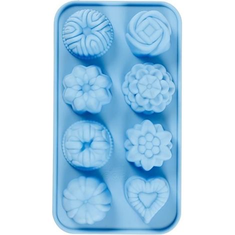 Moule en silicone - Petits gâteaux - 8 motifs - Bleu - Compatible congélateur - Compatible lave-vaisselle