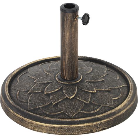 Base de parasol de jarden ronde en résene de 12 kg, pour poteaux de parasol de 32, 38, 48 mm ton bronze (1/5)