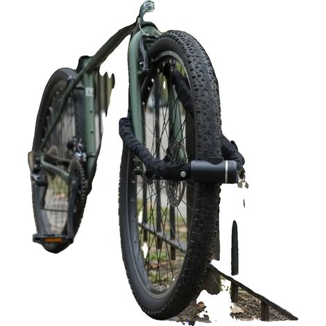 Lucchetto a catena per bicicletta, robusta struttura in acciaio, antifurto, colore verde militare. (1/2)