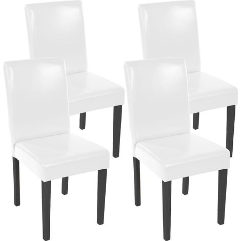 Lot de 4 chaises de séjour Littau, simili-cuir, blanc, pieds foncés (1/3)