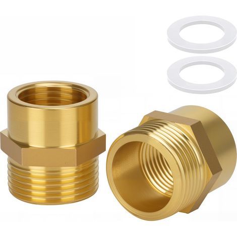 Lot de 2 adaptateurs réducteurs en laiton AG/IG 3/4" mâle vers 1/2" femelle  Filetage femelle 1/2" vers filetage mâle 3/4"  Convertisseur de connexion de tuyau avec joint en caoutchouc (1/5)
