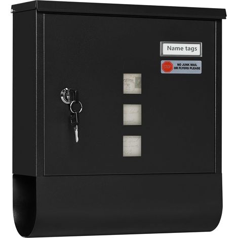WOLTU Buzón con Área para Periódicos, Tapa con Cerradura, 30,6x9x35 cm, Negro (1/5)