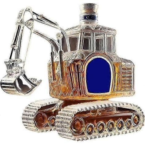 Carafe à whisky 3D en forme d'excavatrice, 300 ml, en verre sculpté à la main, cadeau original pour la maison, le bar ou le bureau.