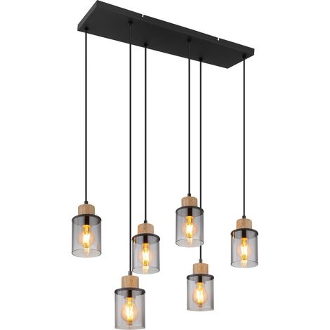 Globo Reid Suspension Cluster en verre fumé noir mat, 6 ampoules E27