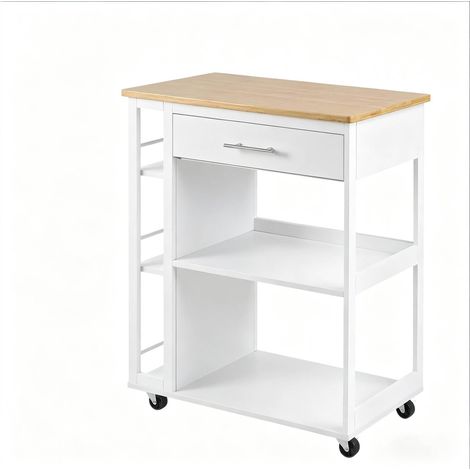 Carrello da cucina mobile in MDF bianco e legno, 73 x 38 x 88 cm (1/5)