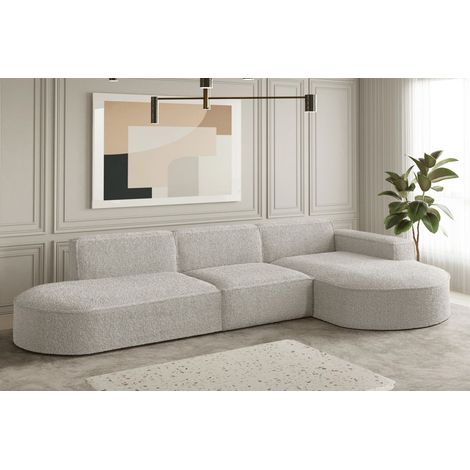 Ecksofa Designersofa PALMA in Stoff Ascot Pearl Ottomane Rechts (1/2)