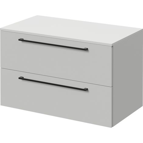 Napoli 460 Gloss Grey Pearl 800mm Wall Mounted 2 Drawer Vanity Unit for Countertop Basins - 800mm - Matt Black 480mm Handle