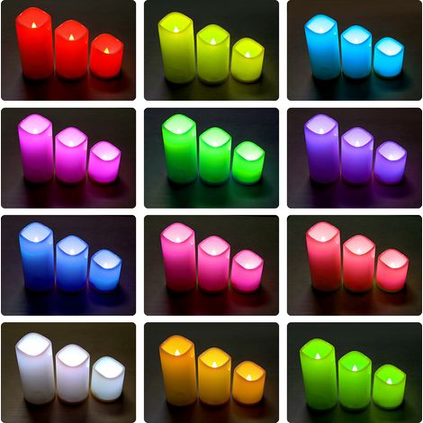 Lot de 3 bougies LED sans flamme avec télécommande, veilleuse, bougies chauffe-plat LED à piles, décoration pour anniversaire ou mariage (1/3)
