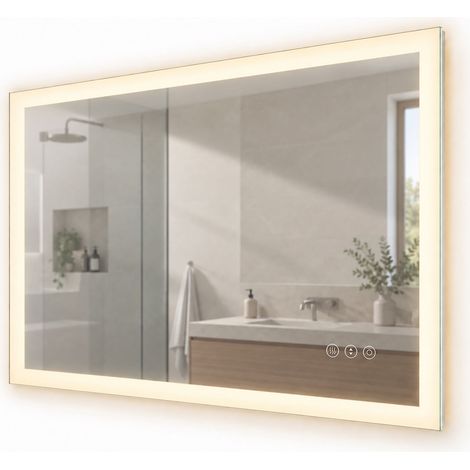 Relaxdays Specchio da bagno LED con presa, touch, antiappannamento, IP44, vetro e alluminio, 60 x 80 cm (1/5)
