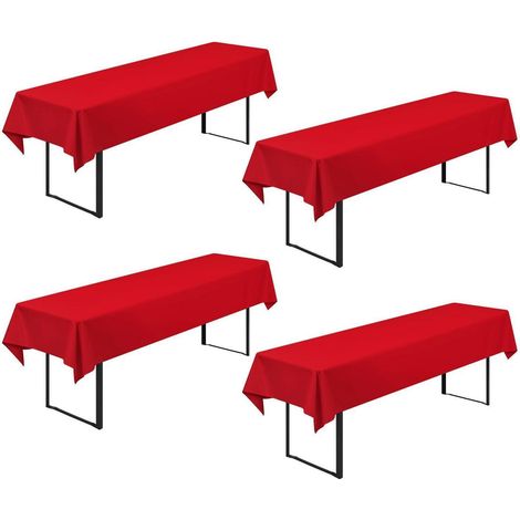 4er Set Biertischhussen 250x100cm Rot, waschbar, knitterfrei