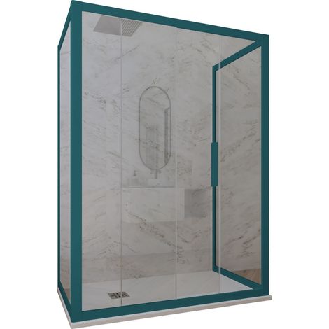3-seitige Duschkabine 90x150x90 Klarglas Grün Night Watch Deco Trio
