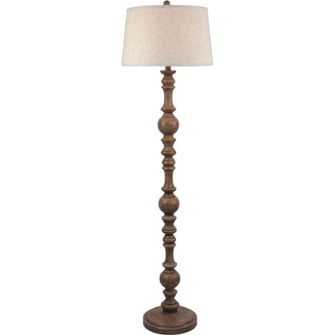 Seraphia Floor Lamp with Edged Linen Shade - Resin - L41 x W41 x H154 cm - Brown