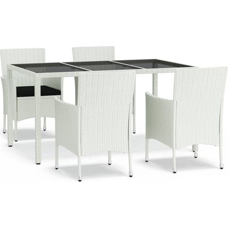 Maison Exclusive - Set da Pranzo da Giardino 5 pz con Cuscini in Polyrattan Bianco