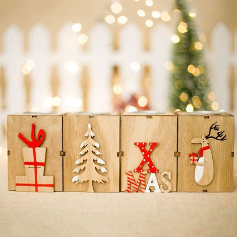 Lot Noël - Lot de mini chandeliers en bois décoratifs pour Noël, motif renne, décoration de table de fête (1/4)