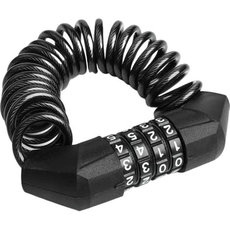 Cadenas de Vélo, 150 cm , Antivol Portable pour Casque de VTT Scotter Moto, Câble Vélo Léger avec 4 Chiffres Code Combinaison Noir (1/5)