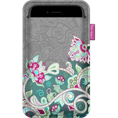 Étui pour smartphone, motif cachemire - feutrine écologique, 105 x 175 mm, gris, impression résistante, protection optimale, lavable en machine à 40 °C, Bertoni (1/4)