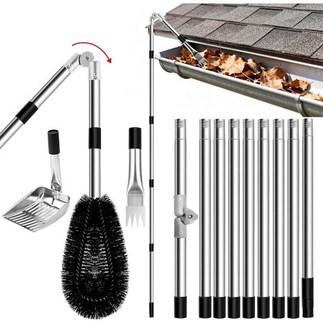 4M Perche Nettoyage Toiture, Outil de Nettoyage D'avant Toit Télescopique,Brosse de Gouttière à Angle Réglable pour Nettoyer les Avant toits, les Gouttières et le Jardin (1/5)