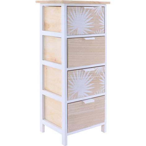 Meuble paulownia/mdf/peuplier 4 tiroirs decor vegetal poignees metal tess - blanc/naturel - Tendance (1/4)