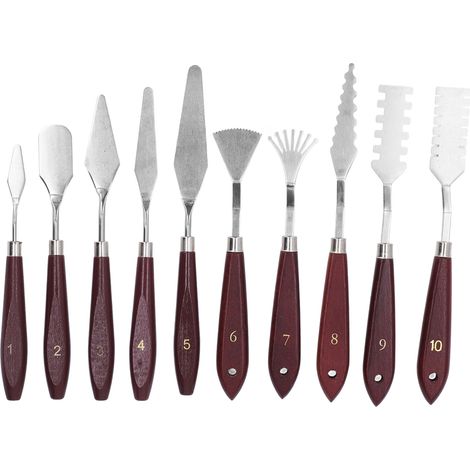 Ensemble de couteaux de peinture, manche en bois en acier inoxydable, spatule, couteaux de Palette pour l'huile 10 pièces (1/5)
