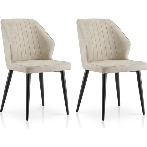 Esszimmerstühle 2er-Set Beige Kunstleder mit ergonomischer Rückenlehne und Metallbeinen (1/5)