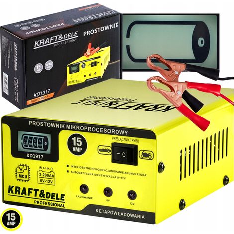 Rectificador por microprocesador, cargador de batería de 15 amperios y 6/12 V, fiable. (1/5)
