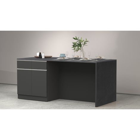Îlot de cuisine moderne 200 cm anthracite mat/béton Solena (1/5)