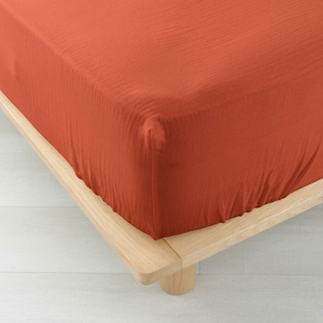 Drap Housse Gaze de coton - Bonnet 30 Cm - Plusieurs Tailles - Plusieurs Coloris - 190x140cm - rouge (1/5)