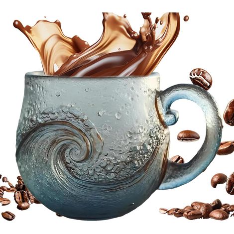 Mug À Café En Verre Tasse Design Vague 300ml - Avec Manche (1/5)