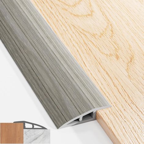 Barre de Seuil Adhesive, 100x5cm PVC Barre de Seuil, Seuil de Porte Adhesif pour des Hauteurs Comprises Entre 5 mm et 10 mm, Seuil de Porte Rattrapage Niveau Etanche (Grain de Bois Gris) (1/5)