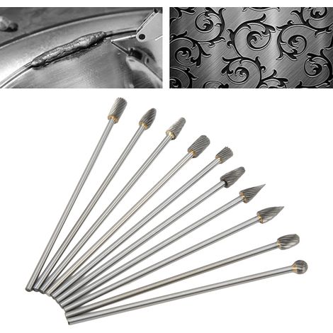 Satz rotierender Hartmetallfeilen, Griffdurchmesser: 3 mm, Spitzendurchmesser: 6 mm, Grifflänge: 100 mm. Geeignet zum Polieren von Oberflächen in der Luft- und Raumfahrt-, Automobil- und Schifffahrtsi (1/5)