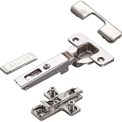 2 x Salice Topfband 110° Serie 200 Bohrbild T52 Eckanschlag inkl. Kreuz-Montageplatte Höhe 3 mm mit vormontierten Euroschrauben, Exzenterverstellung und Abdeckkappenset Schrankscharnier von SOTECH (1/4)
