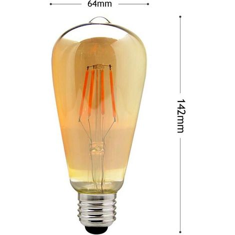 Lampadina Led Luce Calda 8w Filamento In Vetro Ambrato Vintage E27 8 W T64-oc