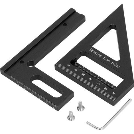 Règle de mesure multi-angle 3D, 45 à 90 degrés, alliage d'aluminium, rapporteur carré pour le travail du bois, onglet noir (1/5)