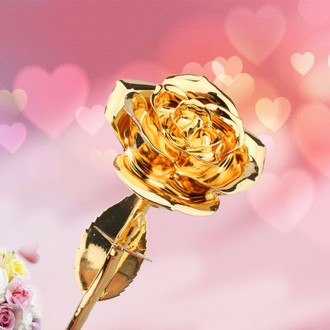 Rose dorée de qualité supérieure, tige longue, véritable rose trempée dans l'or, cadeau idéal pour la fête des mères, un anniversaire ou toute autre occasion spéciale. (1/5)