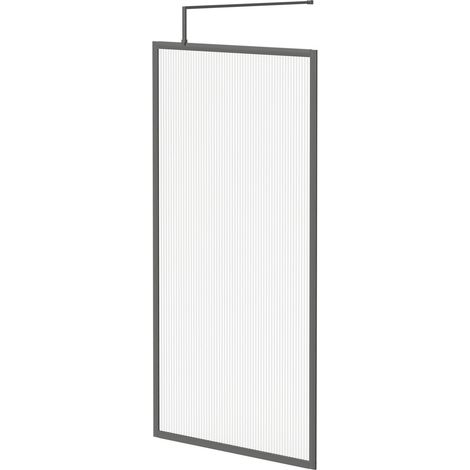 Colore 8mm Fluted Glass Gunmetal Grey 1850mm x 1000mm Fully Framed Walk In Shower Screen including Wall Channel and Support Bar (1/5)