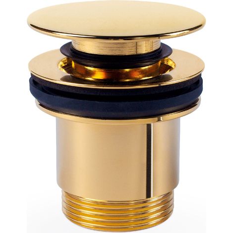 TRES 24284010OR Válvula de Desagüe Click-Clack Simple-Rapid Lavabo con Opción Siempre Abierta Color Oro 24K - ref: 24284010OR