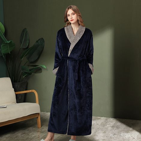 Peignoir long en flanelle d'hiver chaud pour femmes One Piece (Marine) (1/2)