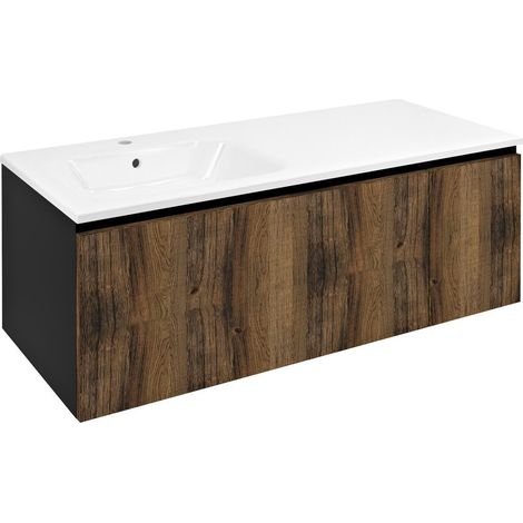 Meuble vasque LOREA 120x46x51,5cm (90+30cm), gauche, chêne collingwood/noir mat (1/4)