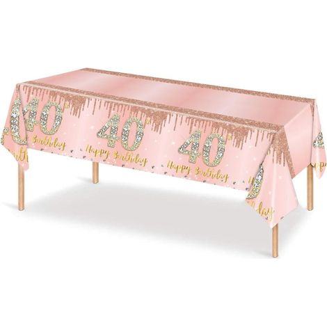 Tablecloth Rectangulaire - 137 x 274 cm - En Polyéthylène Métallisé Or Rose - Jetable Imperméable - Pour Fête d'Anniversaire (1/5)