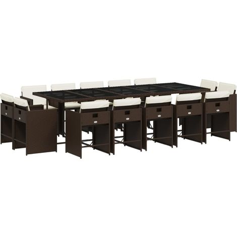 Maison Exclusive - Set da Pranzo da Giardino 15 pz con Cuscini Marrone Polyrattan