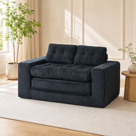 Sofá cama 2 plazas con espuma viscoelástica, tejido de cordón negro, sin montaje, DESVIAE (1/5)