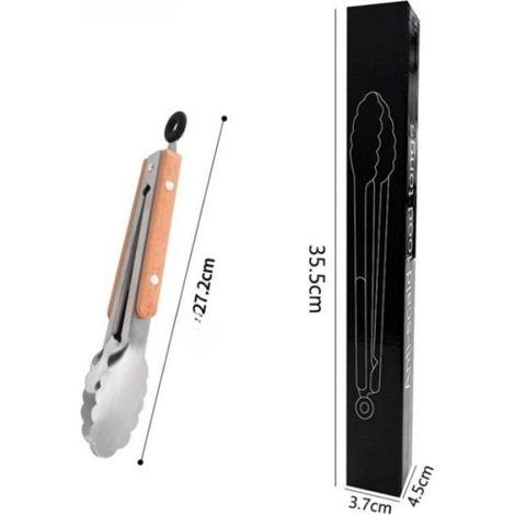 Pinces De Cuisine - Acier Inoxydable 304 - Manche En Bois D'acacia - 27 5 Cm - Pour Grill Et Four - Lot De 2 (1/2)