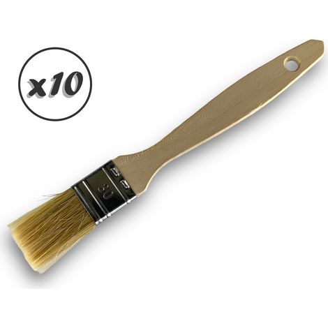 Lot de 10 pinceaux queue de morue  Soie blanche  Largeur 30 mm  Epaisseur simple tous types de travaux  Peinture huile acrylique colle lasure teinture apprêt résine  Kibros 32030x10