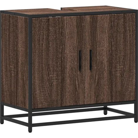 Armoire de lavabo rétro élégante salle de bain 65 x 33 x 60 cm avec grand espace de rangement en bois chêne marron