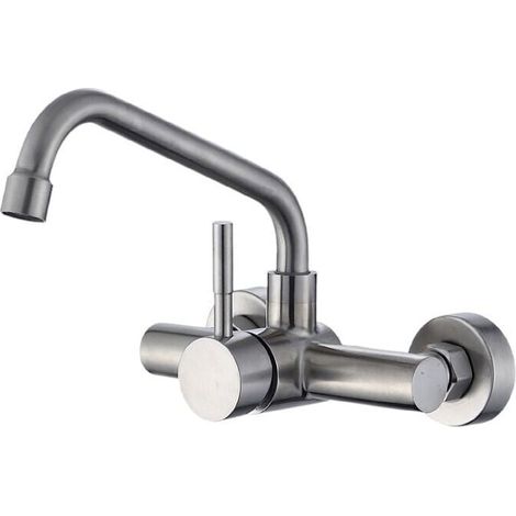 Wall-Mounted Kitchen Sink Faucet, 304 Stainless Steel Kitchen Mixer Tap, Kitchen Faucet with Swivel Spout