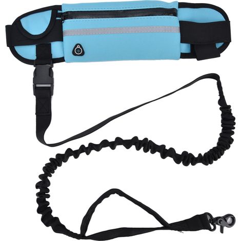 Ceinture de sport pour chien avec laisse réfléchissante et élastique, résistante aux explosions, idéale pour la course et la marche - Bleu ciel (1/5)