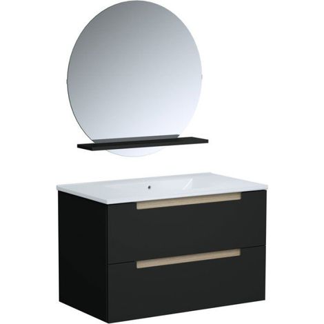 Ensemble meuble de salle de bain - Vasque - Noir mat - L80 x P45 x H50 cm - Miroir - PRIZO (1/3)