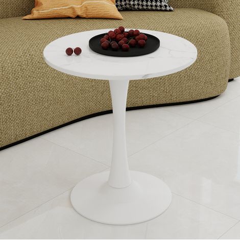 Mesa de centro redonda de 70 cm en mármol artificial blanco, estilo moderno, DESVIAE (1/5)