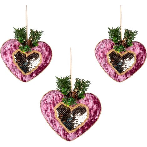 16.5cm Pink Heart - 3Pcs Christmas Hanging Decorations (1/5)